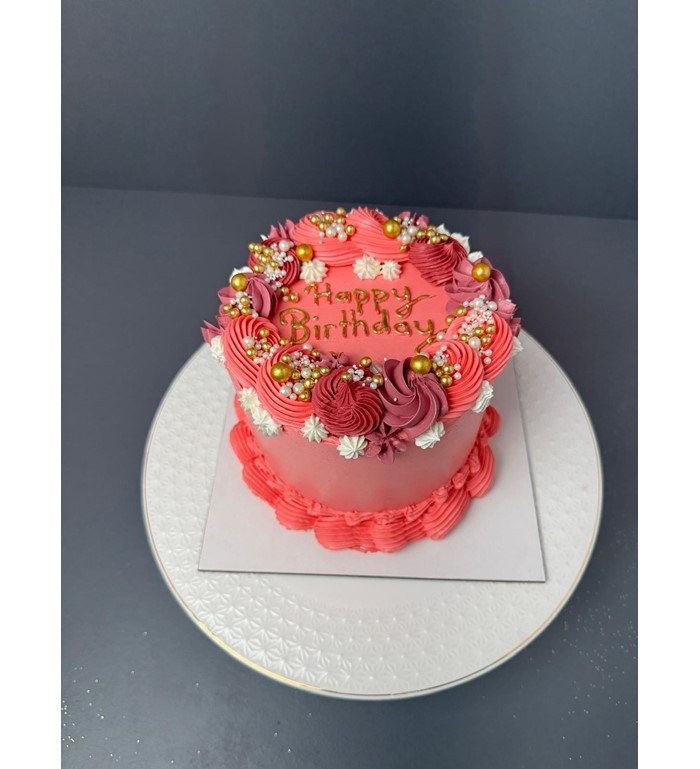 Pembe Butik Pasta, İnci Detaylı Pasta, Modern Doğum Günü Pas